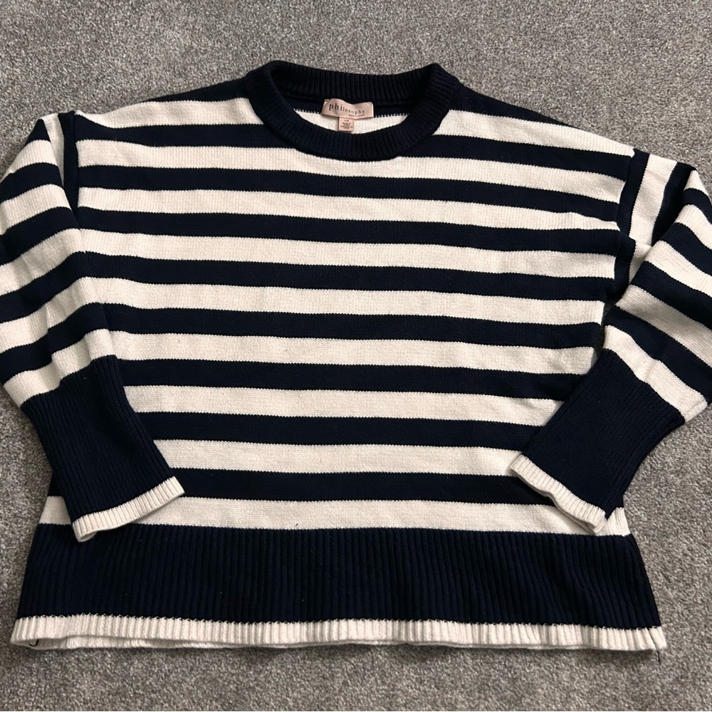 Philosophy Navy and Cream Striped Top